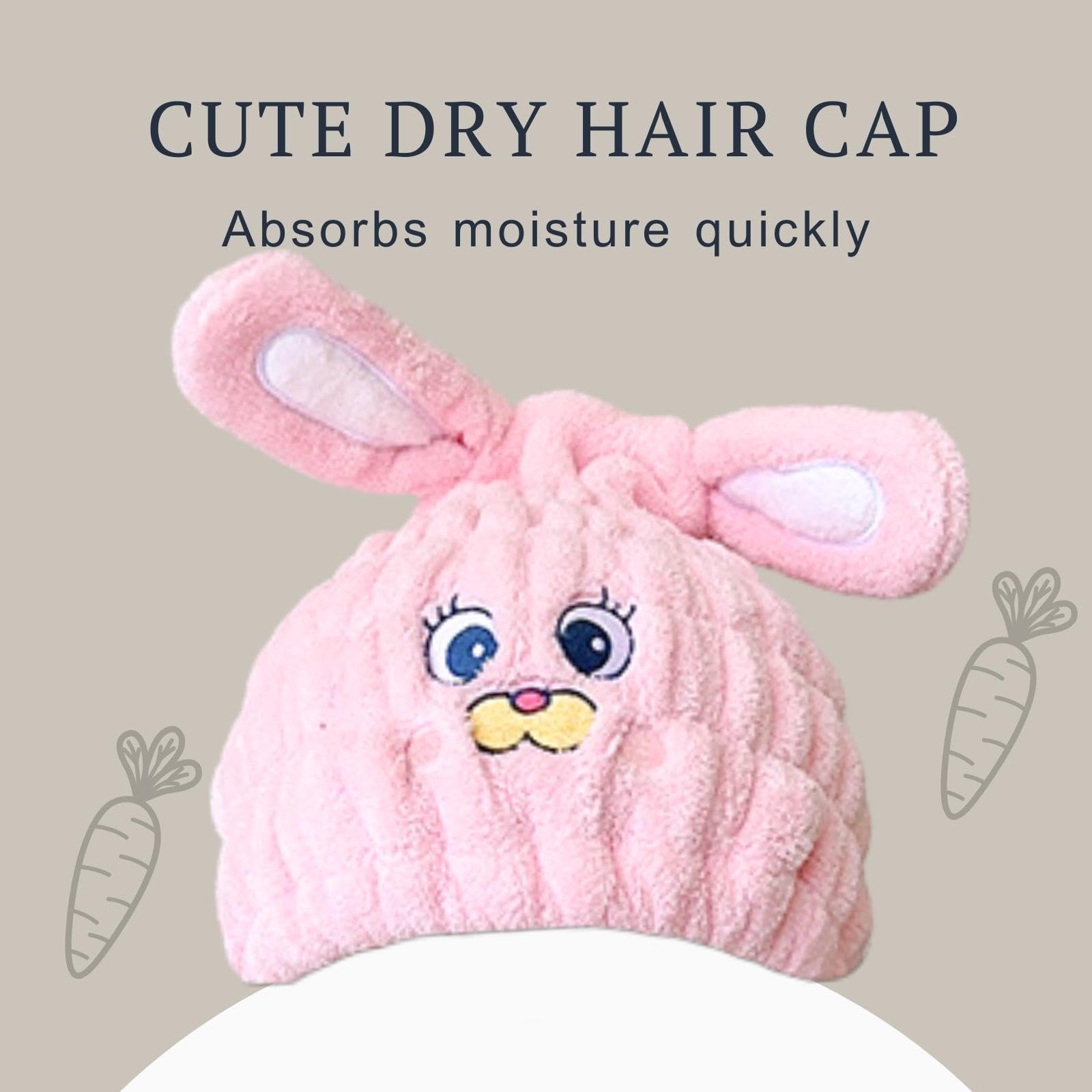 LCBD Microfiber Hair Towel Wrap for Kids, Pink Rabbit Dry Hair Cap Set with Hair Scrunchies, Absorbent Quick Hair Drying Towel f